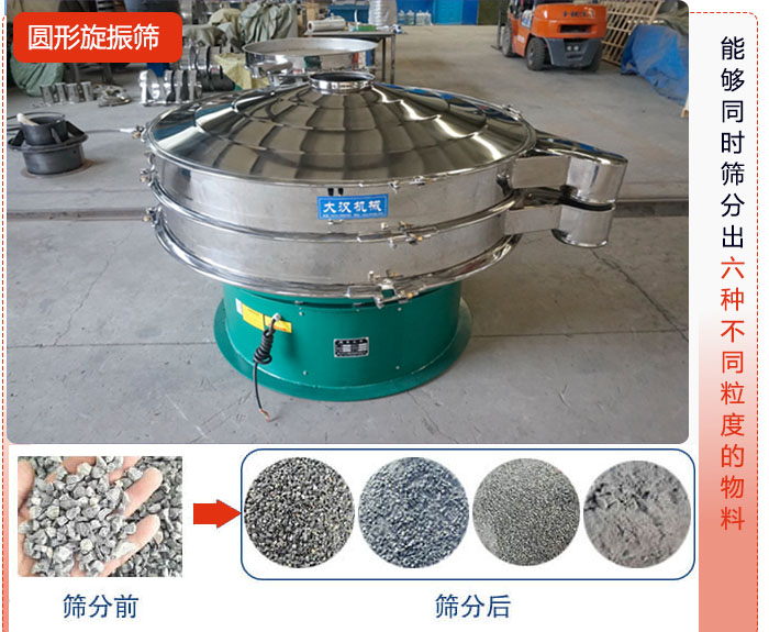 圓形旋振篩能夠同時(shí)篩出6種不同顆粒的物料。