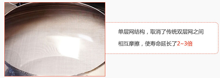 單層網(wǎng)結(jié)構(gòu)，取消了傳統(tǒng)雙層網(wǎng)之間相互摩擦，使壽命延長(zhǎng)了2~3倍