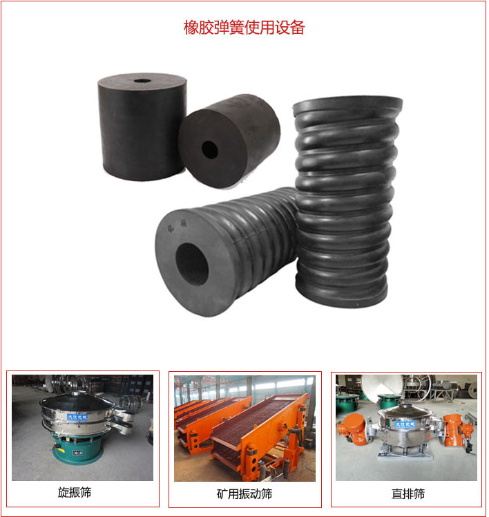 橡膠彈簧適用設(shè)備：旋振篩，礦用振動篩，直排篩等