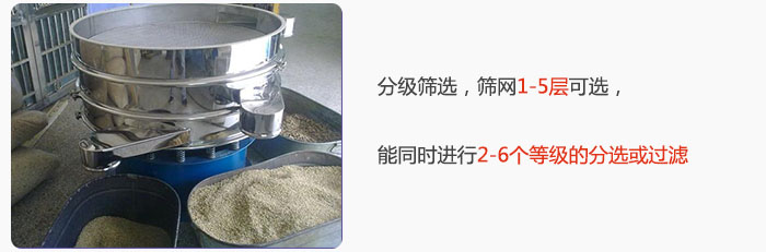 分級篩選，可篩1至5層篩網(wǎng)，能同時進(jìn)行2至6個等級的分選或過濾