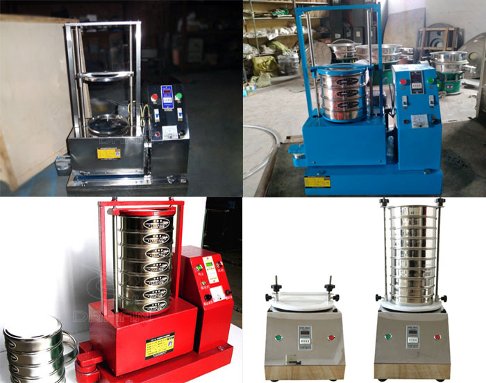 三種不同類型的試驗篩，區(qū)別控制臺在下部或在右側。材質為不銹鋼和碳鋼兩種，碳鋼材質做了噴漆有：紅色和藍色兩種。