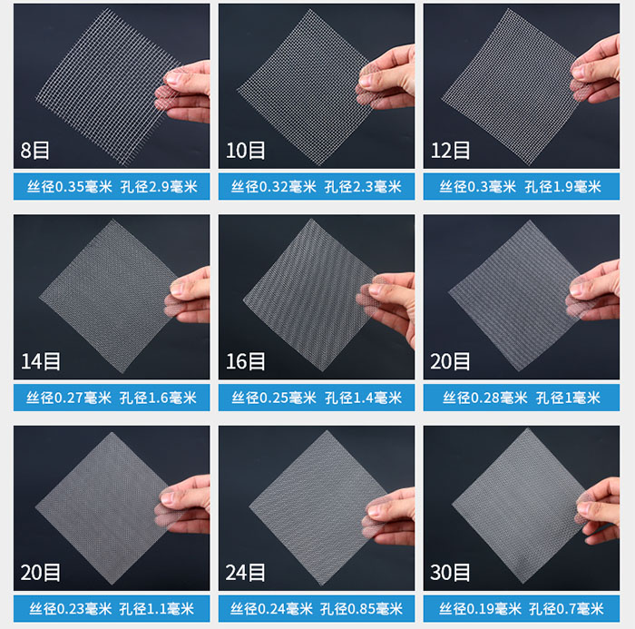 8目-30目金屬絲編織網(wǎng)對(duì)應(yīng)的絲徑，孔徑圖片展示