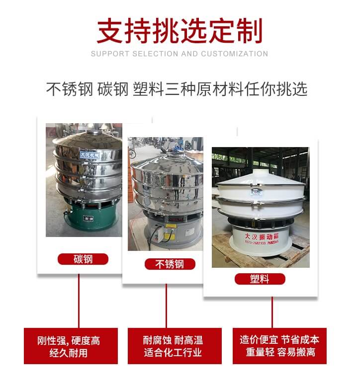 旋振篩可配置一到四層的篩網(wǎng)。旋振篩的篩分效率高，篩分精度高，篩分率高達96%。