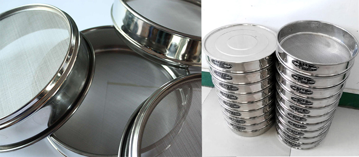 標(biāo)準(zhǔn)土壤篩，篩框與篩網(wǎng)展示圖。