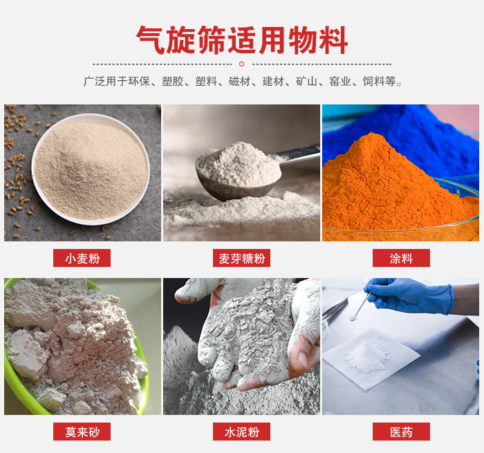氣旋篩適用物料：小麥粉，麥芽糖粉，涂料，等粉狀物料。