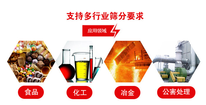 旋振篩適用的行業(yè)：食品行業(yè)，化工行業(yè)，冶金行業(yè)，公害處理等。