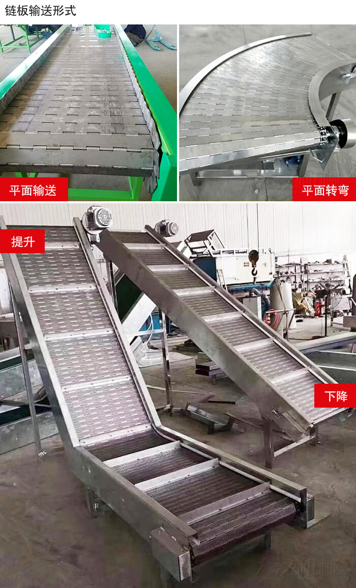 鏈板輸送機(jī)平面輸送，平面拐彎，提升等運(yùn)行現(xiàn)場圖片
